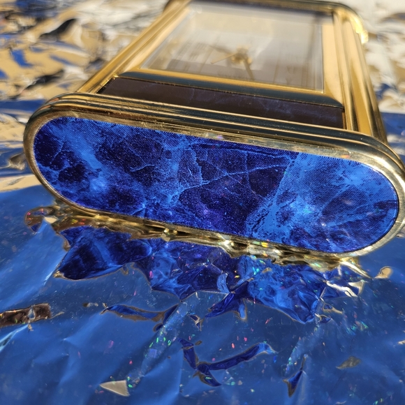 BULOVA Quartz Clock Blue Gold Mantel Shelf Clock Brass RARE Vintage Alarm - Picture 11 of 12